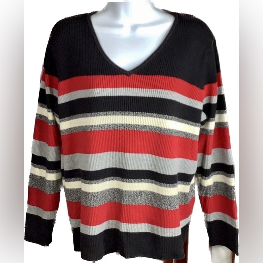 Villager 1X Cotton Top Liz Claiborne Woman Blouse Stretchy Ribbed Knit Shirt